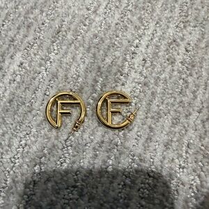Fendi Gold Circular Logo Earrings